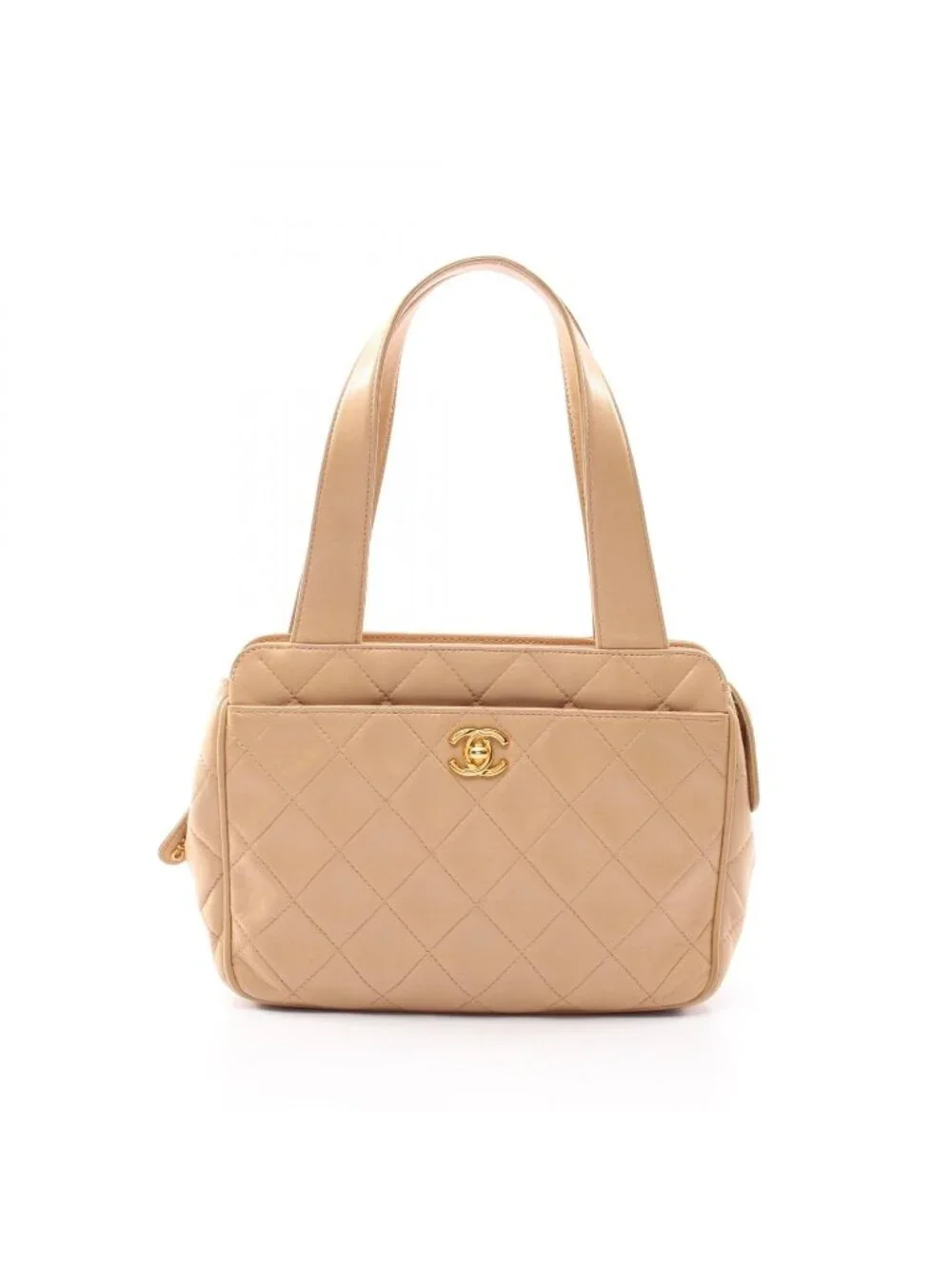 Chanel Handbag Quilted Beige Lambskin